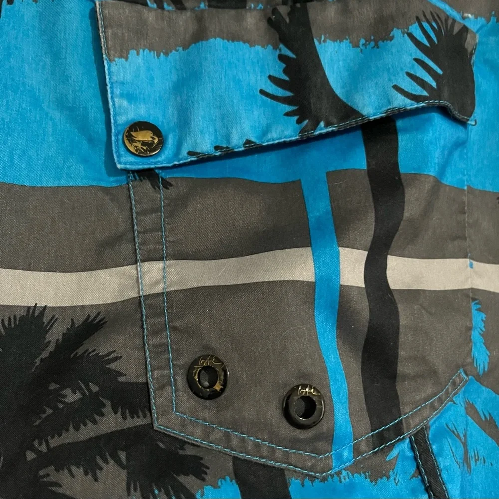 Tony Hawk Blue and Black Board Shorts with Palm Tree Design Medium swim trunks